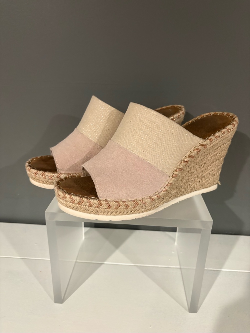 Toms Blush and Natural Two-Tone Espadrille Wedge Slides